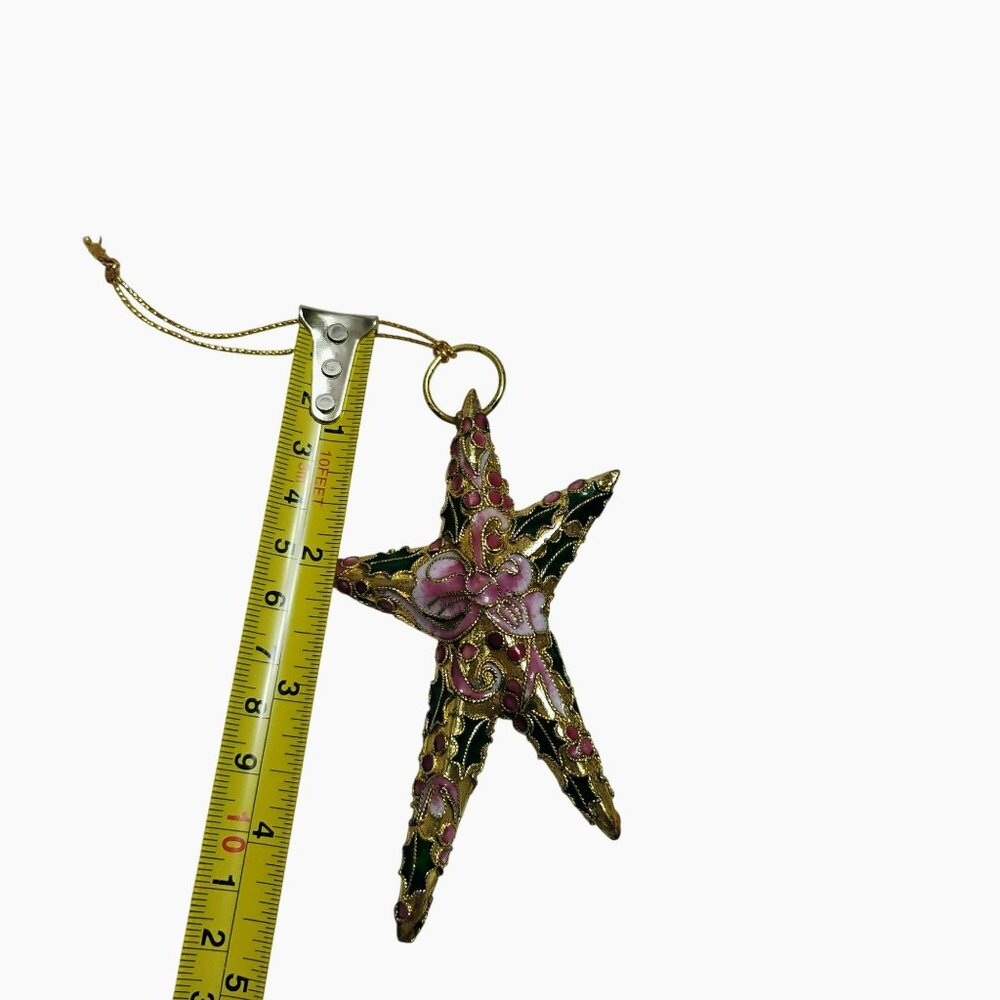 Vintage Cloisonné Star Ornament With Pink Floral Design & Gold Accents 4.5" - Picture 5 of 5